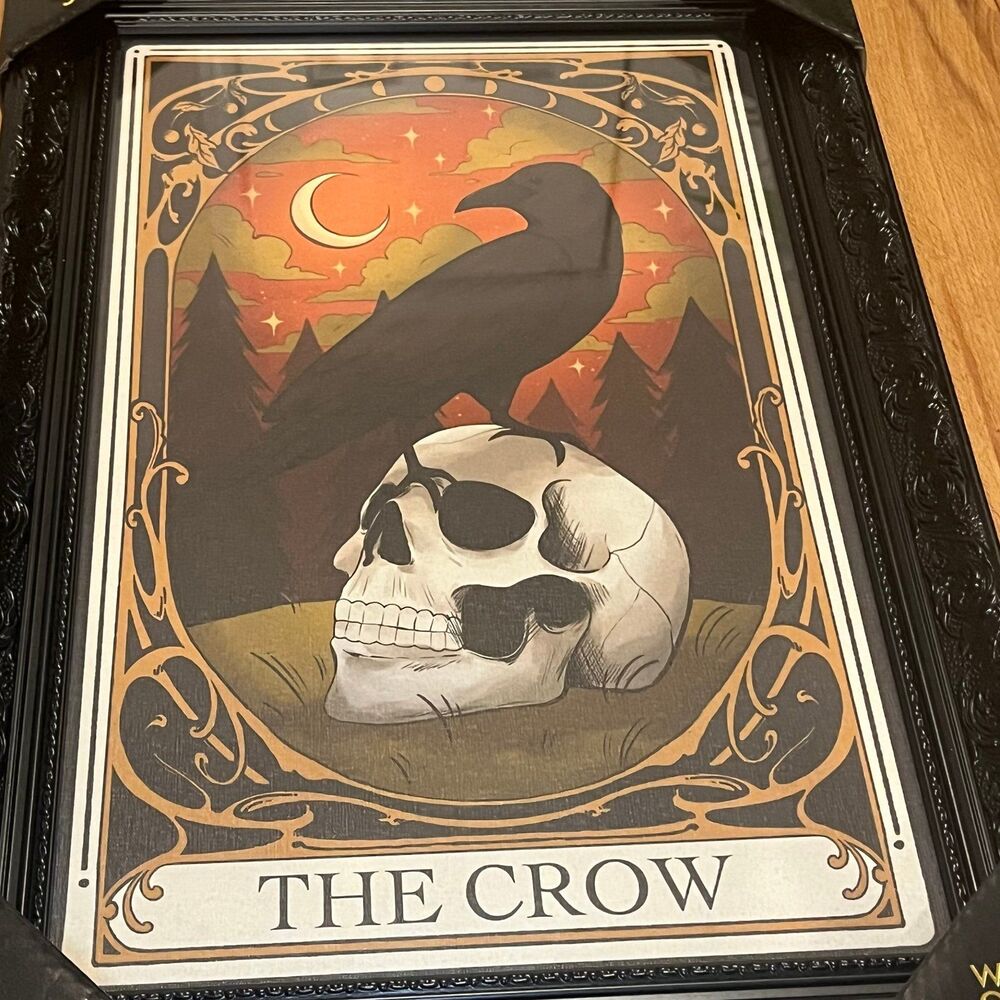 Sapna Shah Halloween Tarot Card ‘The Crow’ Black Cat Framed Wall Art Decor